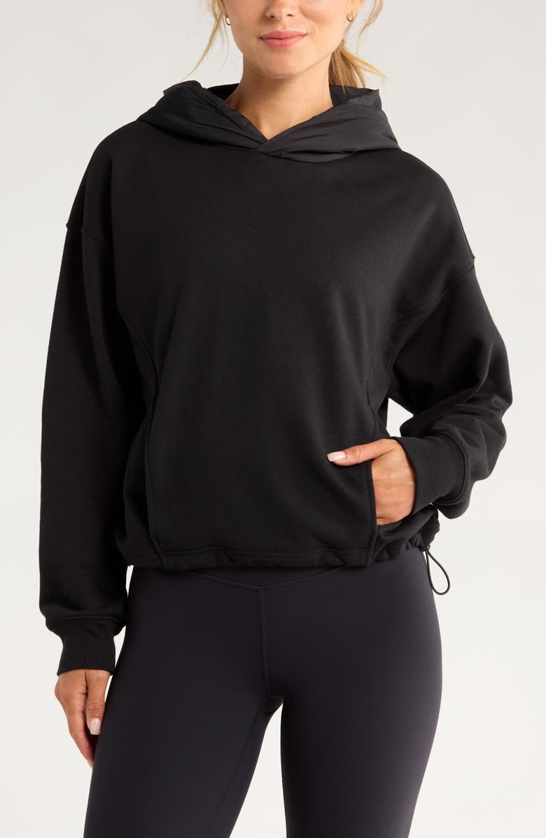 Zella Hybrid Mixed Media Hoodie, Main, color, Black