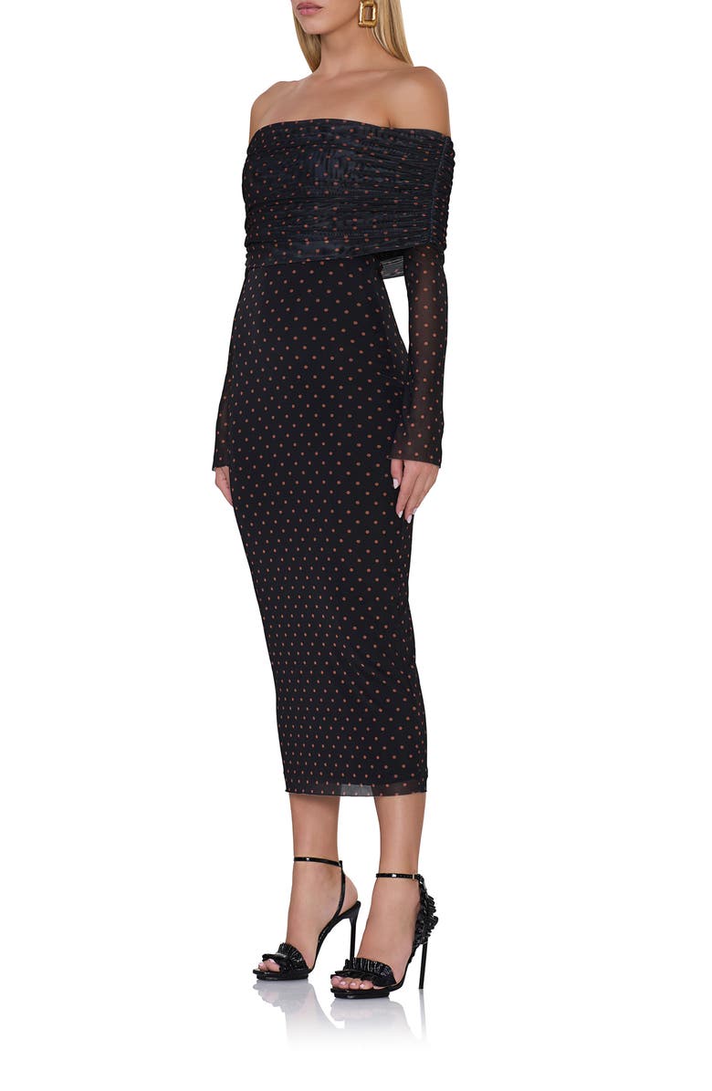 AFRM Cornelia Off the Shoulder Long Sleeve Mesh Midi Dress, Alternate, color,
