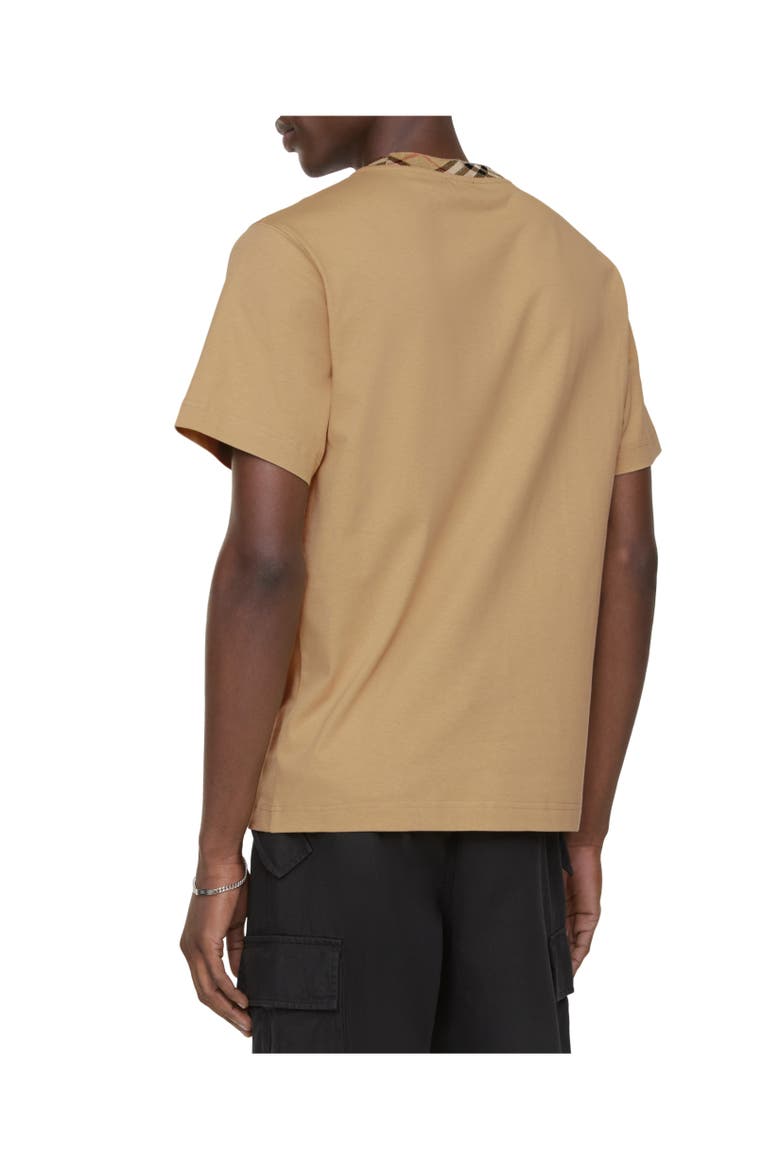 Check Trim Cotton T-shirt, Alternate, color, Flax beige