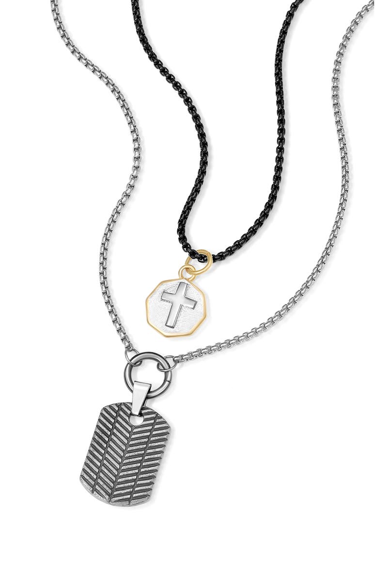 Men's Chevron Dog Tag Pendant Necklace, Alternate, color, SILVER