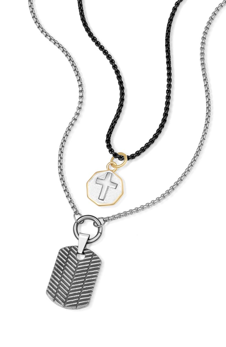 Brook and York Men's Chevron Dog Tag Pendant Necklace, Alternate, color, Silver
