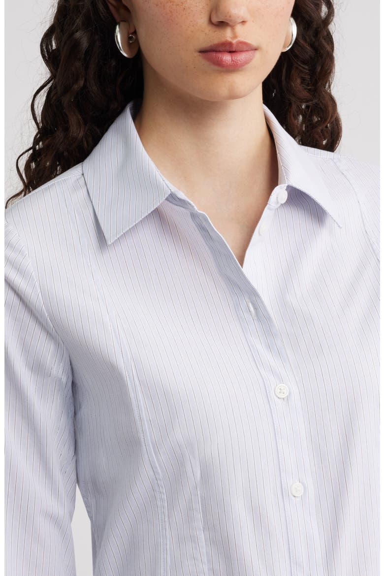 Poplin Waisted Button Down Shirt, Alternate, color, BLUE- WHITE STRIPE