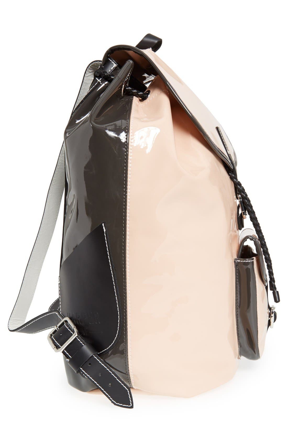 'Minjun' Faux Patent Leather Backpack, Alternate, color, BLUSH/ SLATE