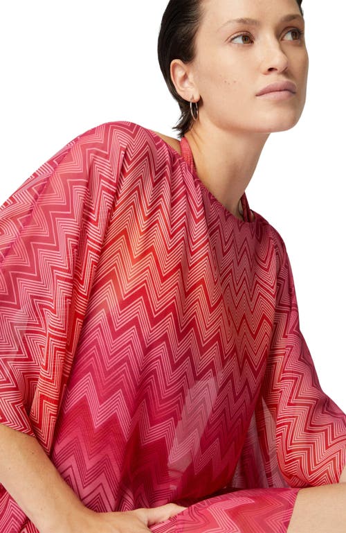 Missoni Short Printed Silk Kaftan With Wide Sleeves In Red