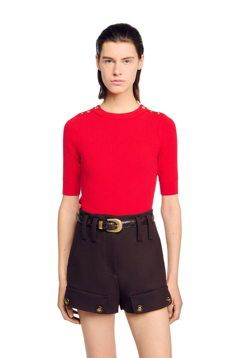 Short-sleeve ribbed sweater, Alternate, color, Red