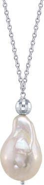 The Pearl Source 15mm White Freshwater Baroque Pearl Solitaire Designer Pendant