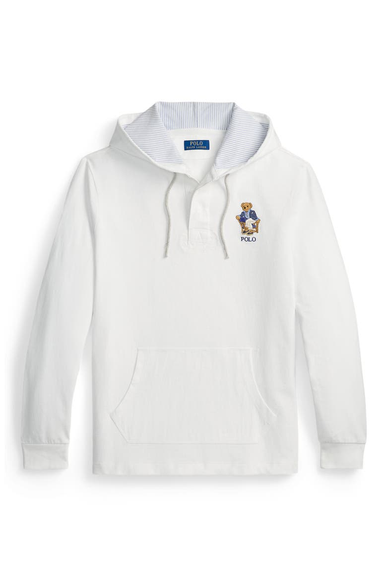 Polo Bear Hooded Rugby Pullover, Alternate, color, NEWPORT BEAR-WHITE