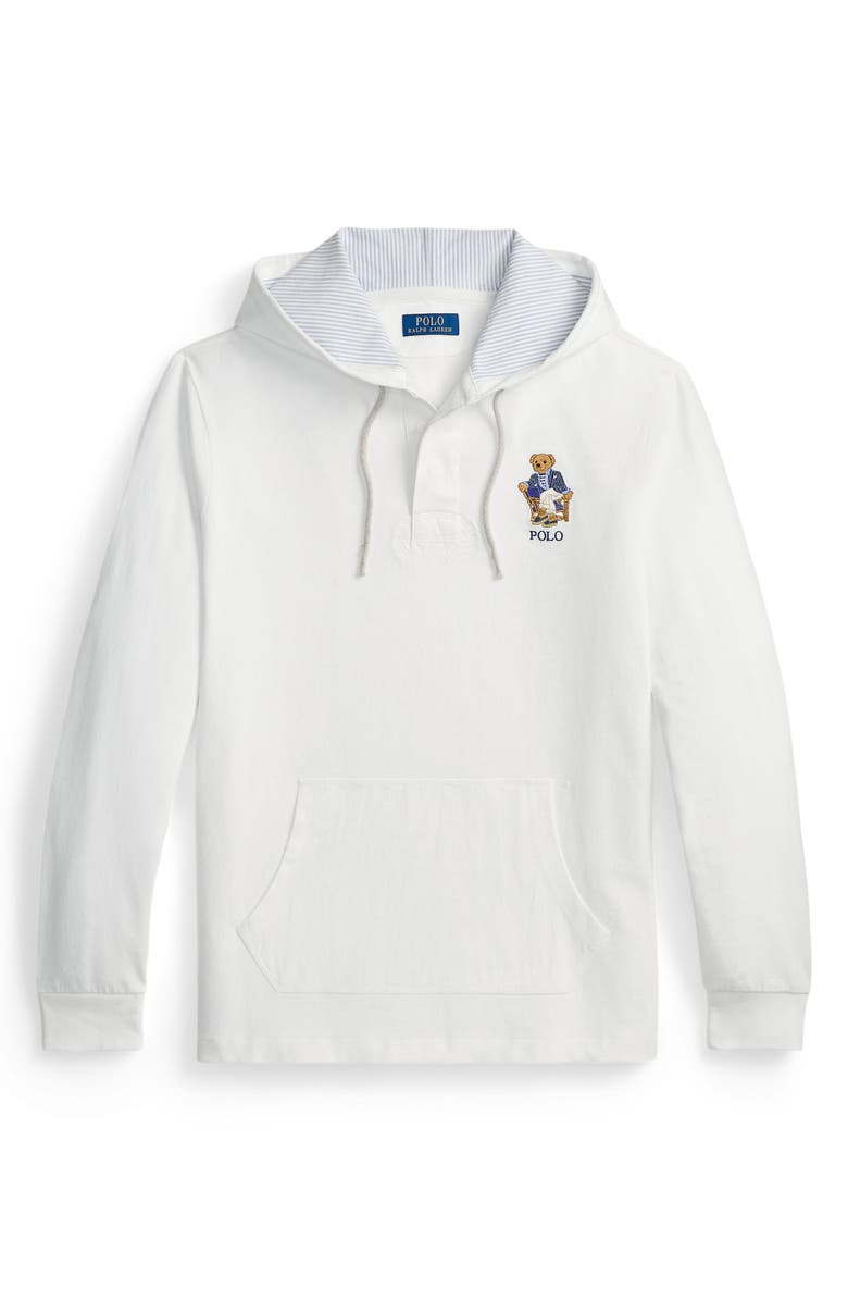 Polo Ralph Lauren Polo Bear Hooded Rugby Pullover, Alternate, color, Newport Bear-White