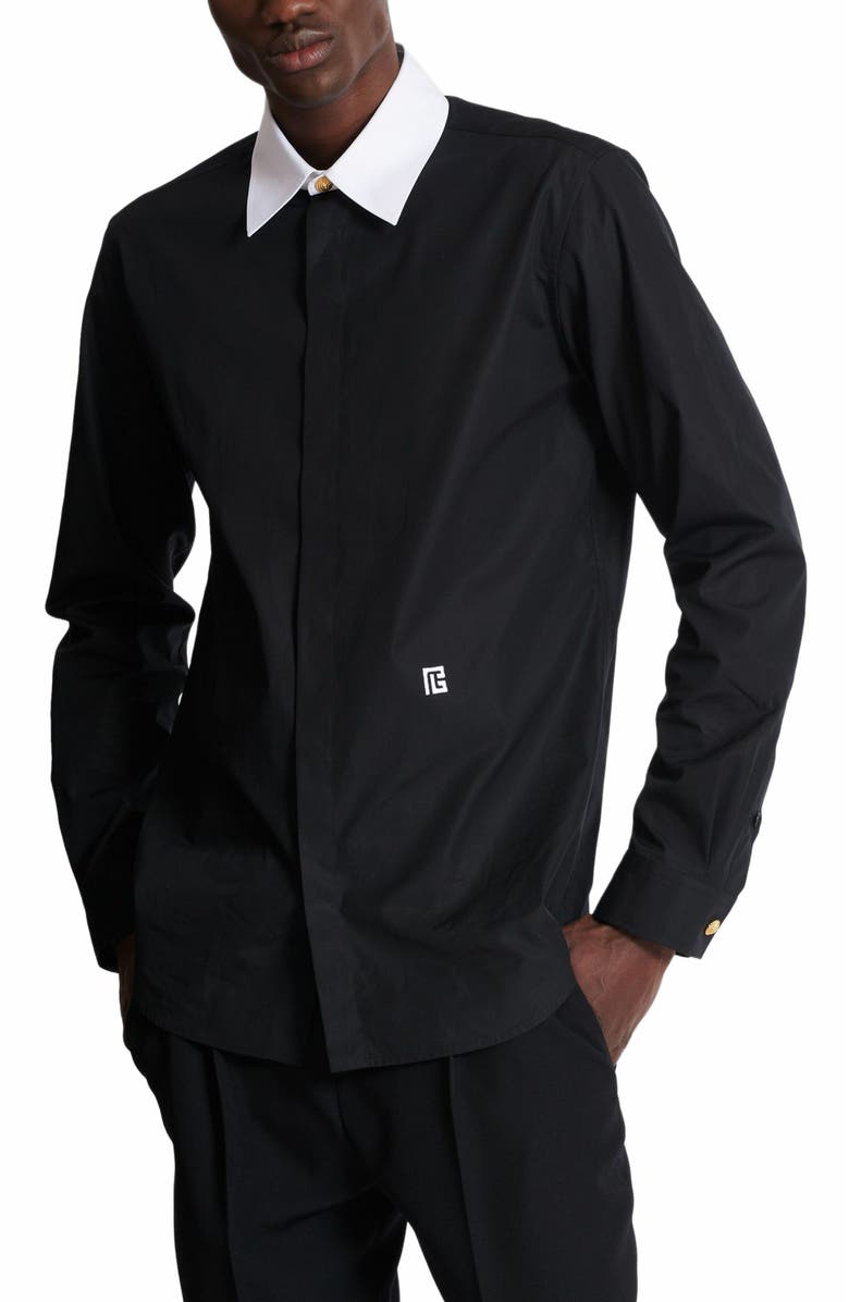 Balmain Pb Two-Tone Poplin Shirt, Alternate, color, Black