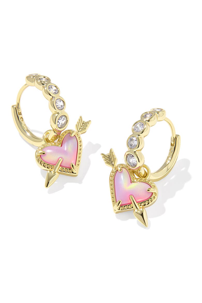Ari Heart & Arrow Convertible Huggie Hoop Earrings, Main, color, GOLD PINK OPALESCENT RESIN