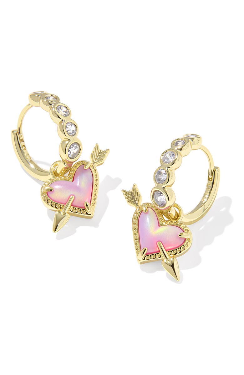 Kendra Scott Ari Heart & Arrow Convertible Huggie Hoop Earrings, Main, color, Gold Pink Opalescent Resin