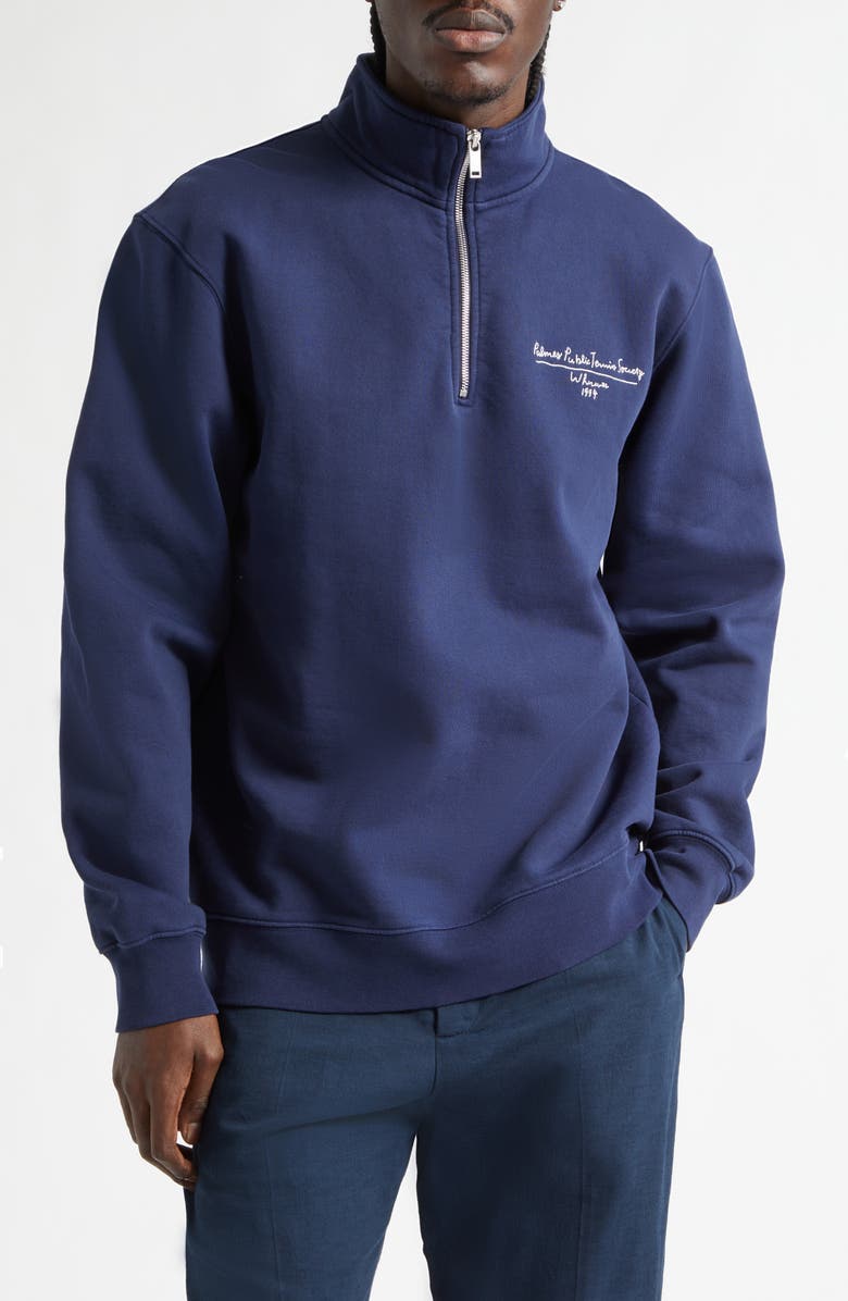 PALMES Public Chain Stitch Quarter Zip Fleece Sweatshirt, Main, color, Navy