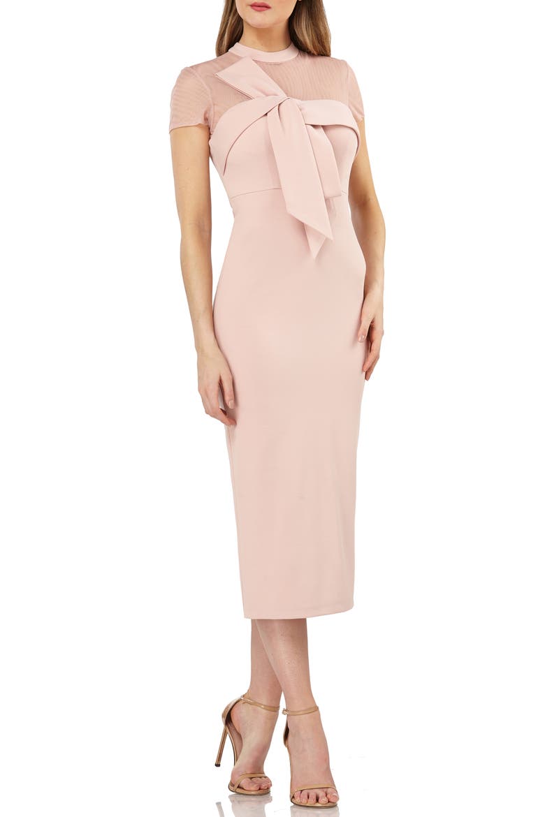 Bow Detail Midi Dress, Main, color, BLUSH