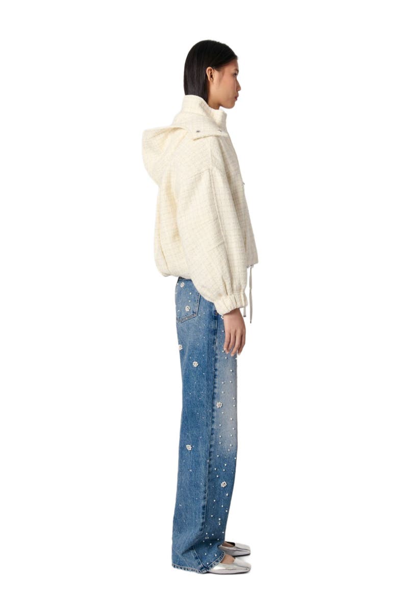 maje Tweed down jacket, Alternate, color, Ecru