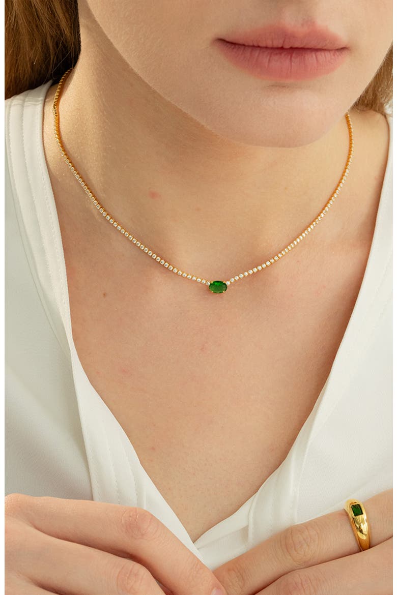 Sterling Silver 18k Gold Plated Priscilla Emerald Necklace Statement, Alternate, color, Gold