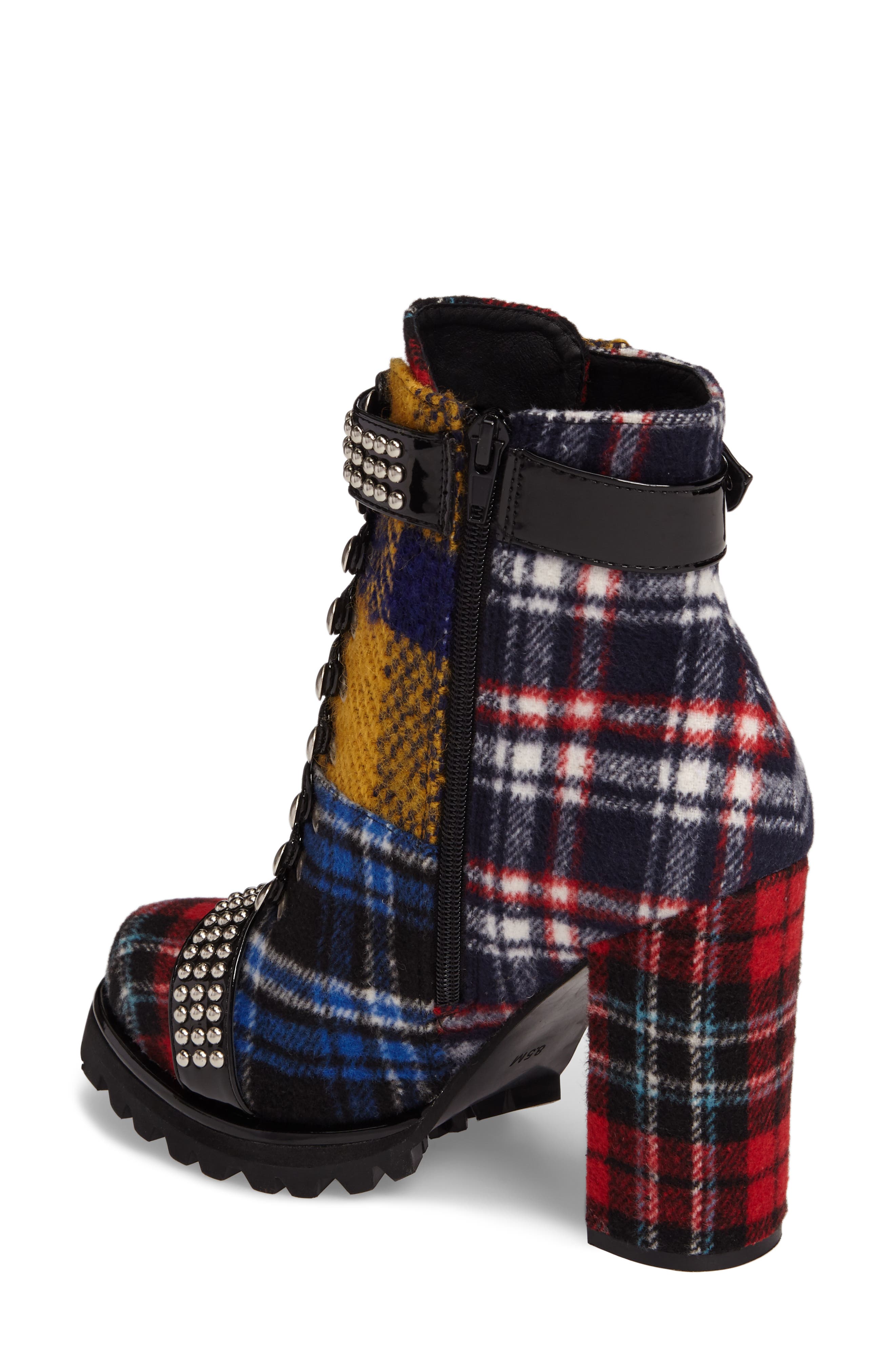Lilith Block Heel Bootie, Alternate, color, RED PLAID FABRIC