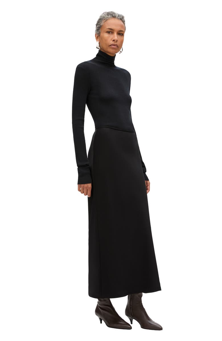 Another Tomorrow Satin Skirt, Alternate, color, Black