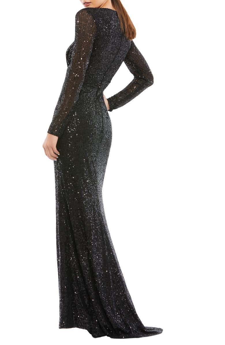 Ieena for Mac Duggal Sequin Long Sleeve Faux Wrap Gown, Alternate, color,