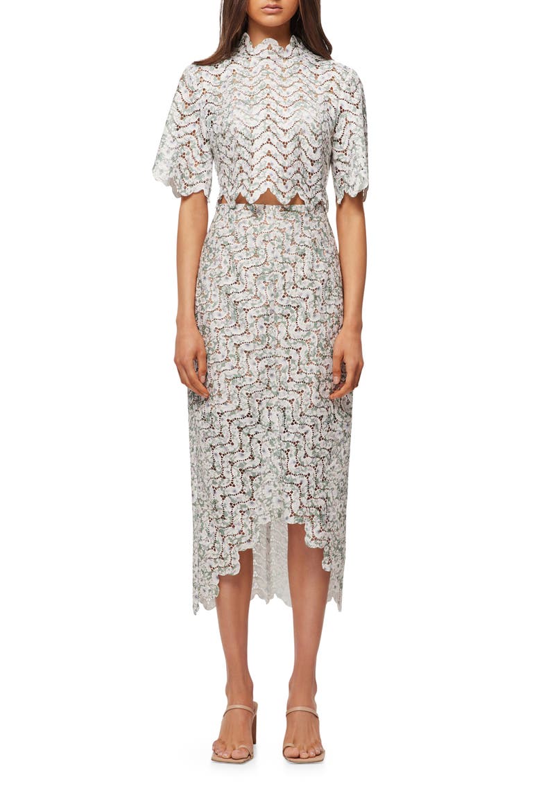 Damira Two-Piece Lace Top & Skirt Set, Main, color, WHITE