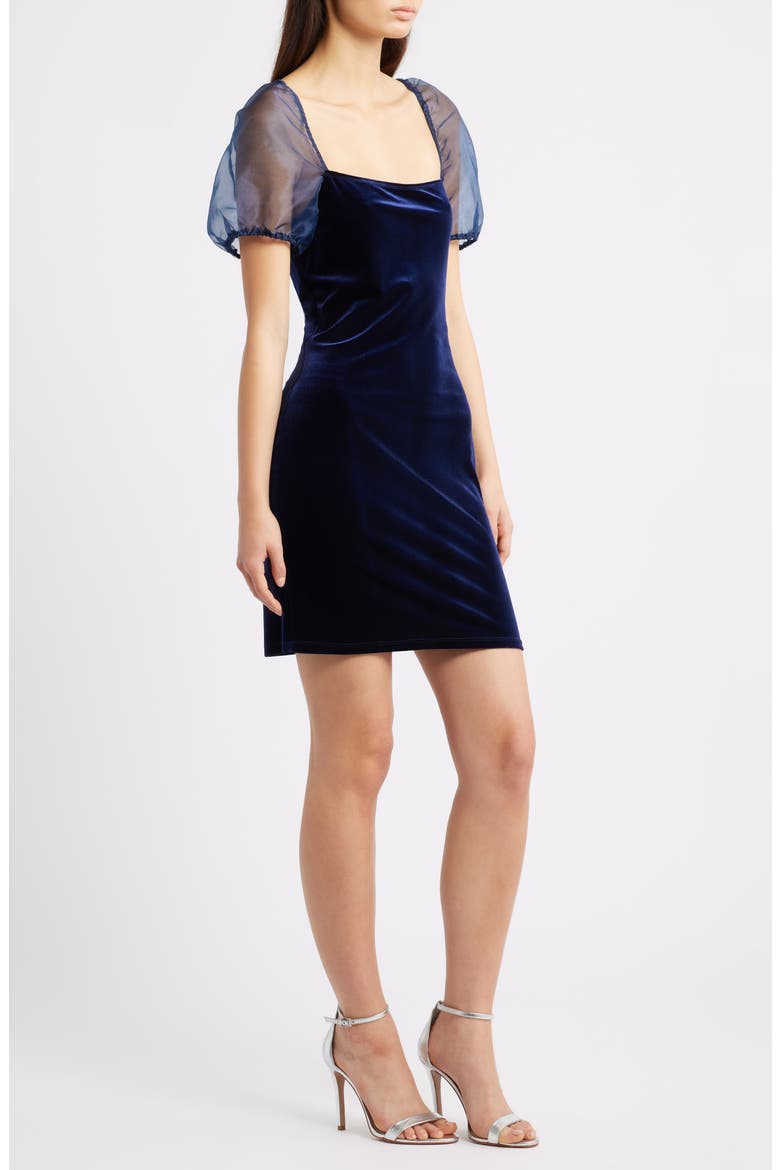 Puff Sleeve Velvet Minidress, Alternate, color, NAVY