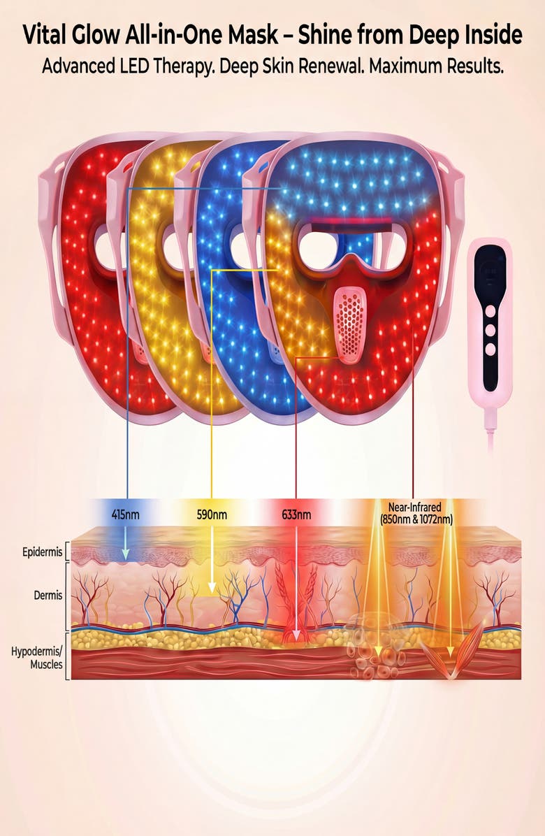 Lovery 4D LED Light Therapy Mask with Near-Infrared Light - Medical Grade Silicone - Anti aging Skin Rejuvenation, Alternate, color, Pink