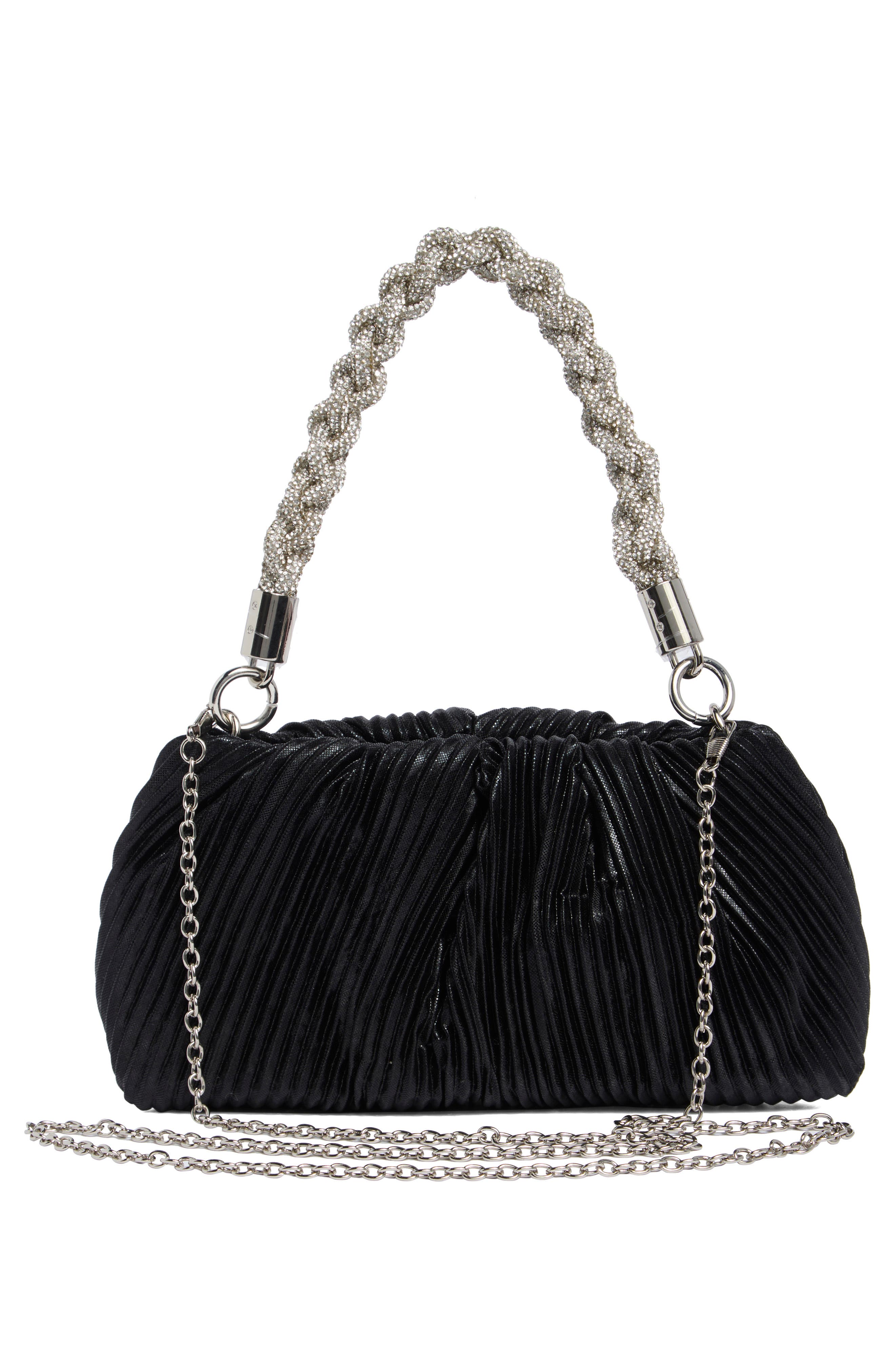 Florian Pleated Metallic Shoulder Bag, Alternate, color, BLACK