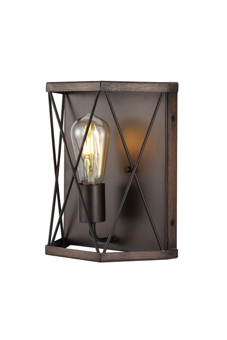 Liam 1-Light Rustic Farmhouse Iron LED Sconce, Main, color, Dark Brown/Oil Rubbed Bronze