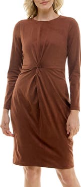 Nicole Miller Faux Suede Twist Front Minidress