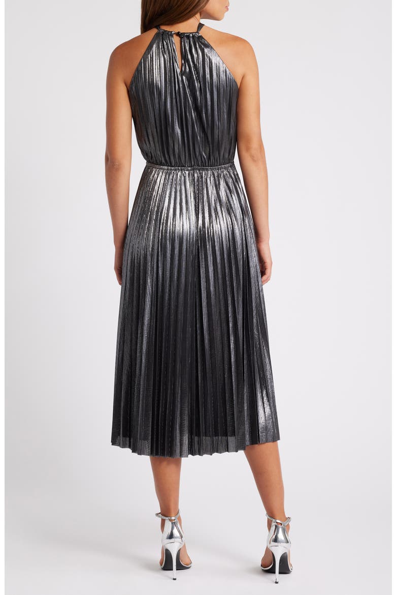 Metallic Pleated Cocktail Dress, Alternate, color, GUNMETAL