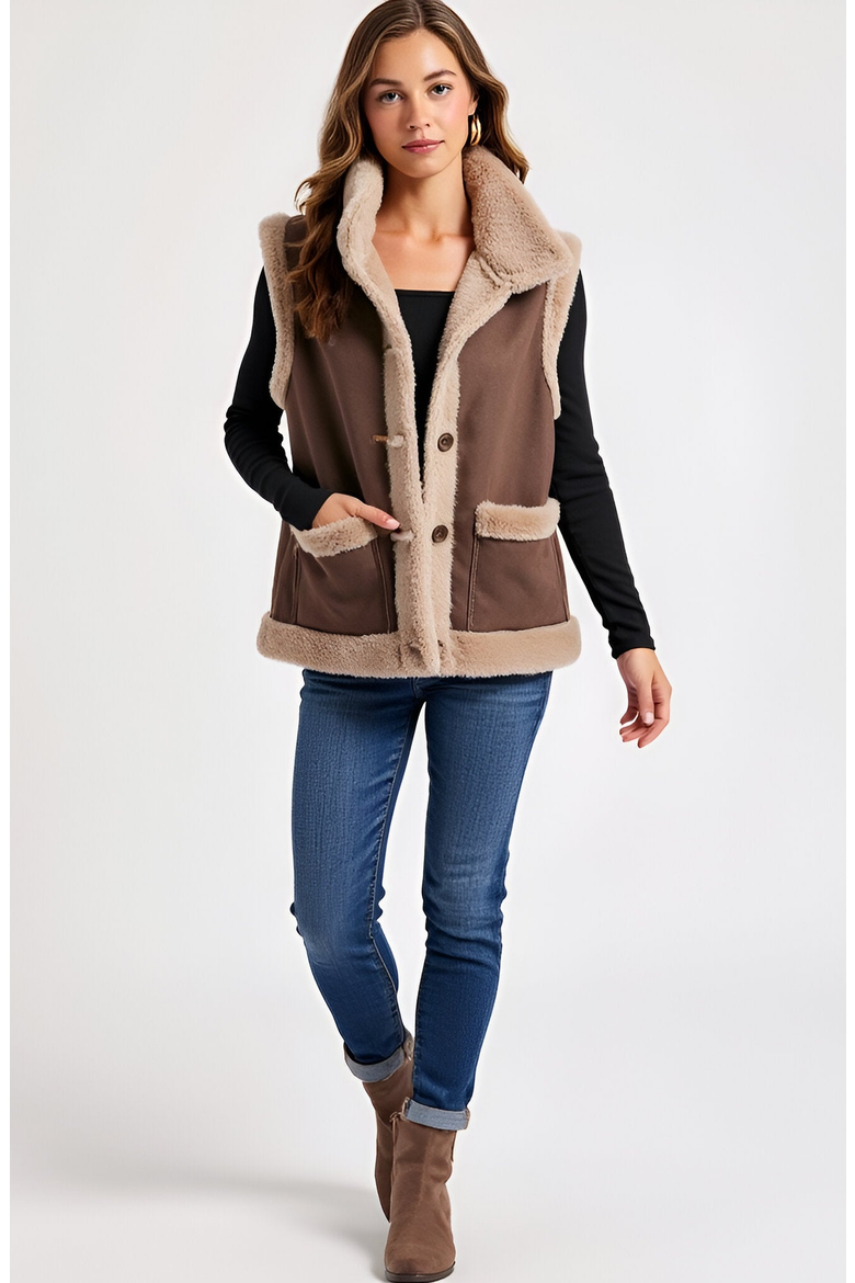 Faux Shearling Trim Vest, Alternate, color, Faux Shearling