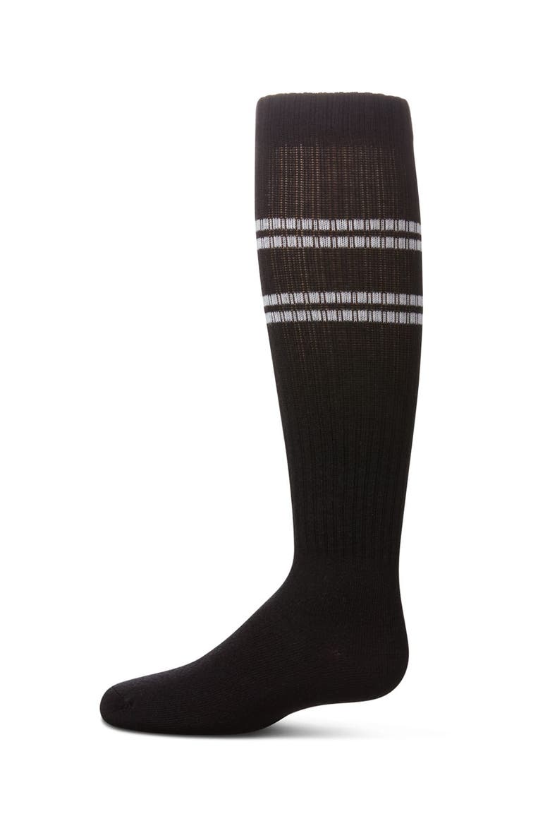 Ribbed Athletic Stripe Knee High Socks, Main, color, Black