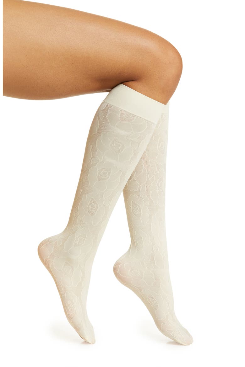 Maria Floral Lace Knee High Socks, Main, color, IVORY