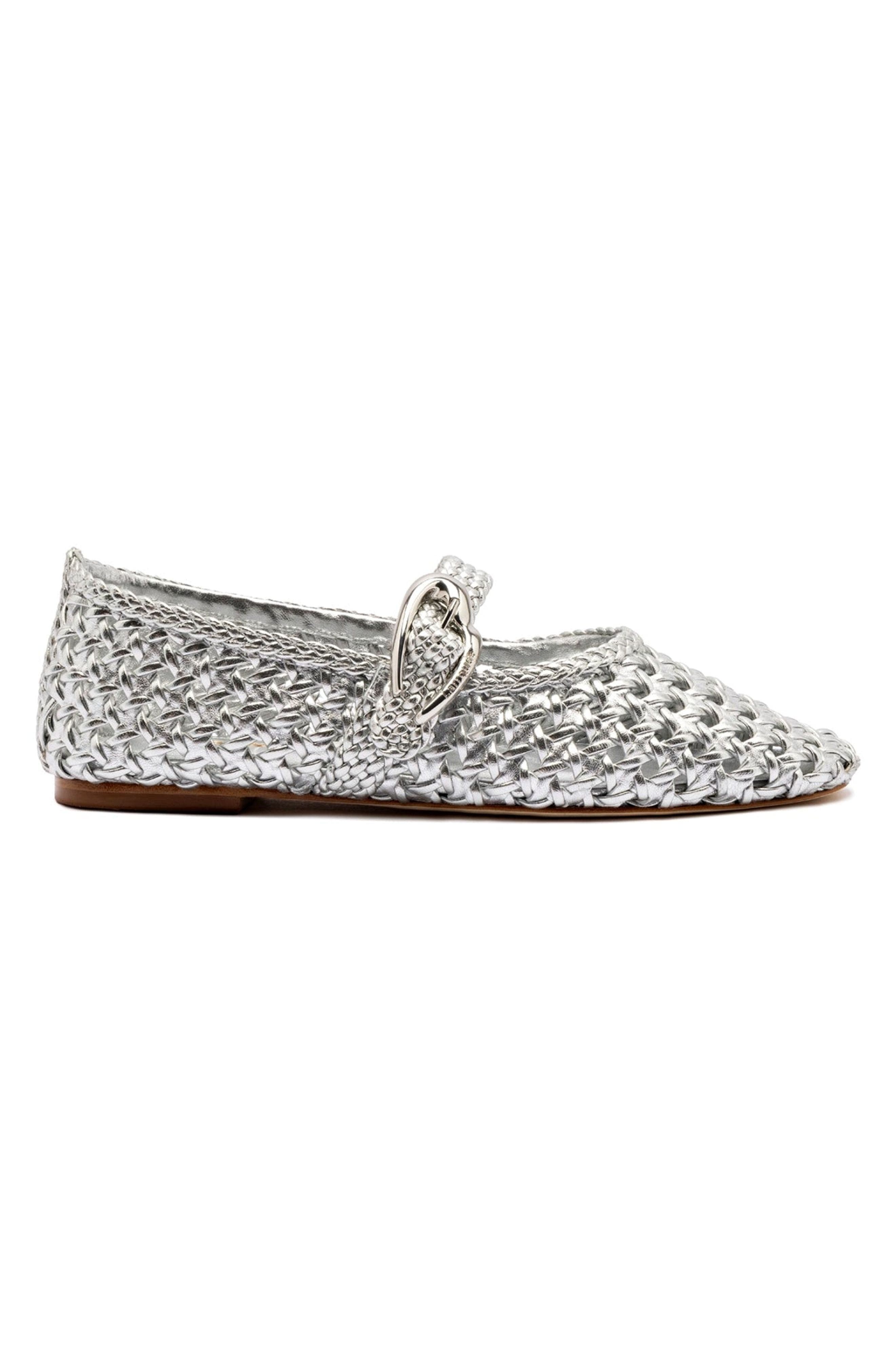 Larroudé Verona Macrame Ballet Flat, Main, color, Silver