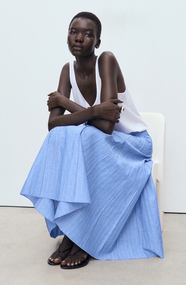 MANGO Stripe Cotton & Linen Skirt, Alternate, color, Medium Blue