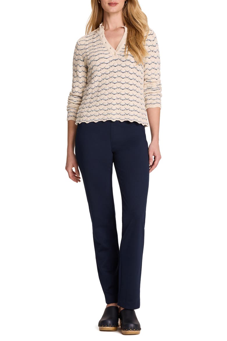 Scalloped Tuck Stitch Cotton Crop Sweater, Alternate, color, CREAM MULTI