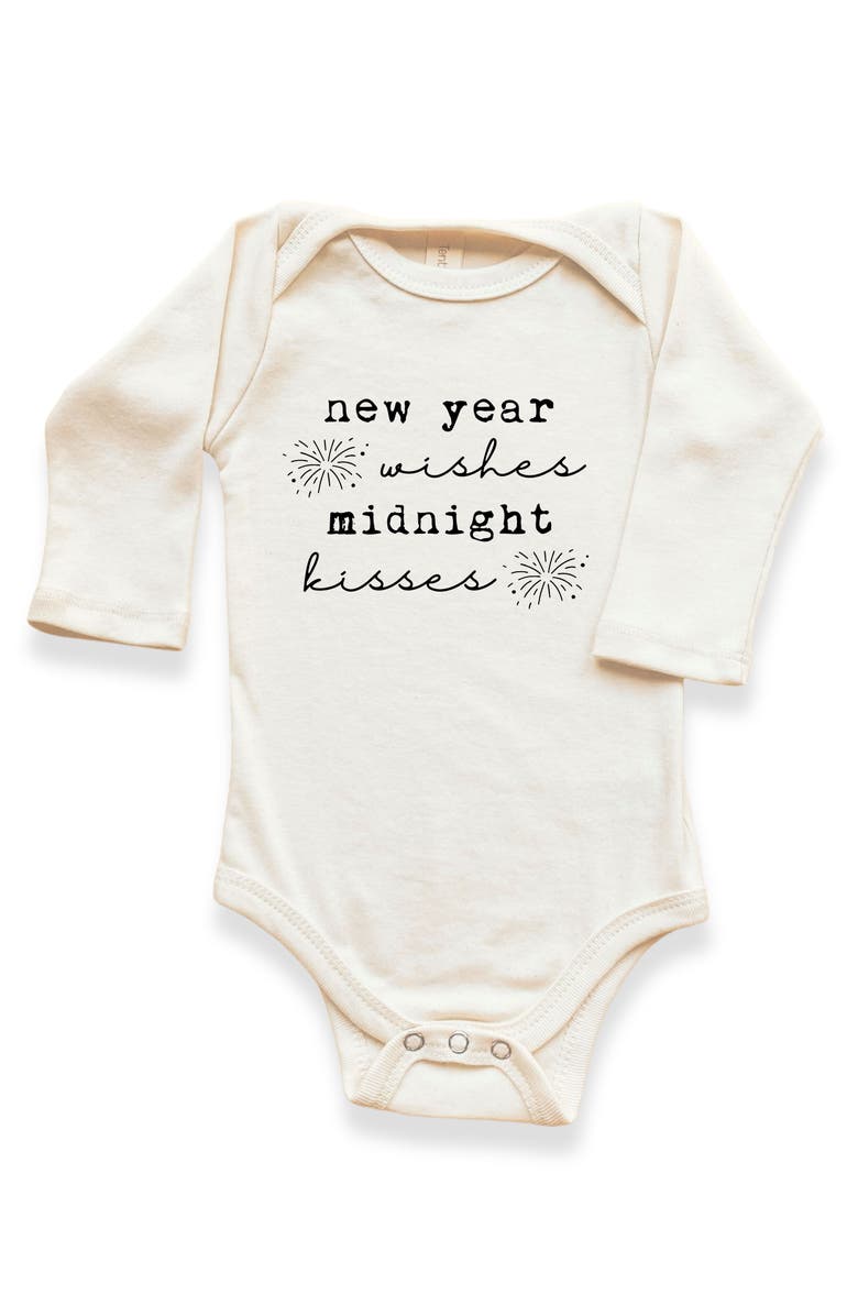 Tenth & Pine New Year Wishes - Organic Baby Bodysuit Long Sleeve, Main, color, Natural Black Lettering