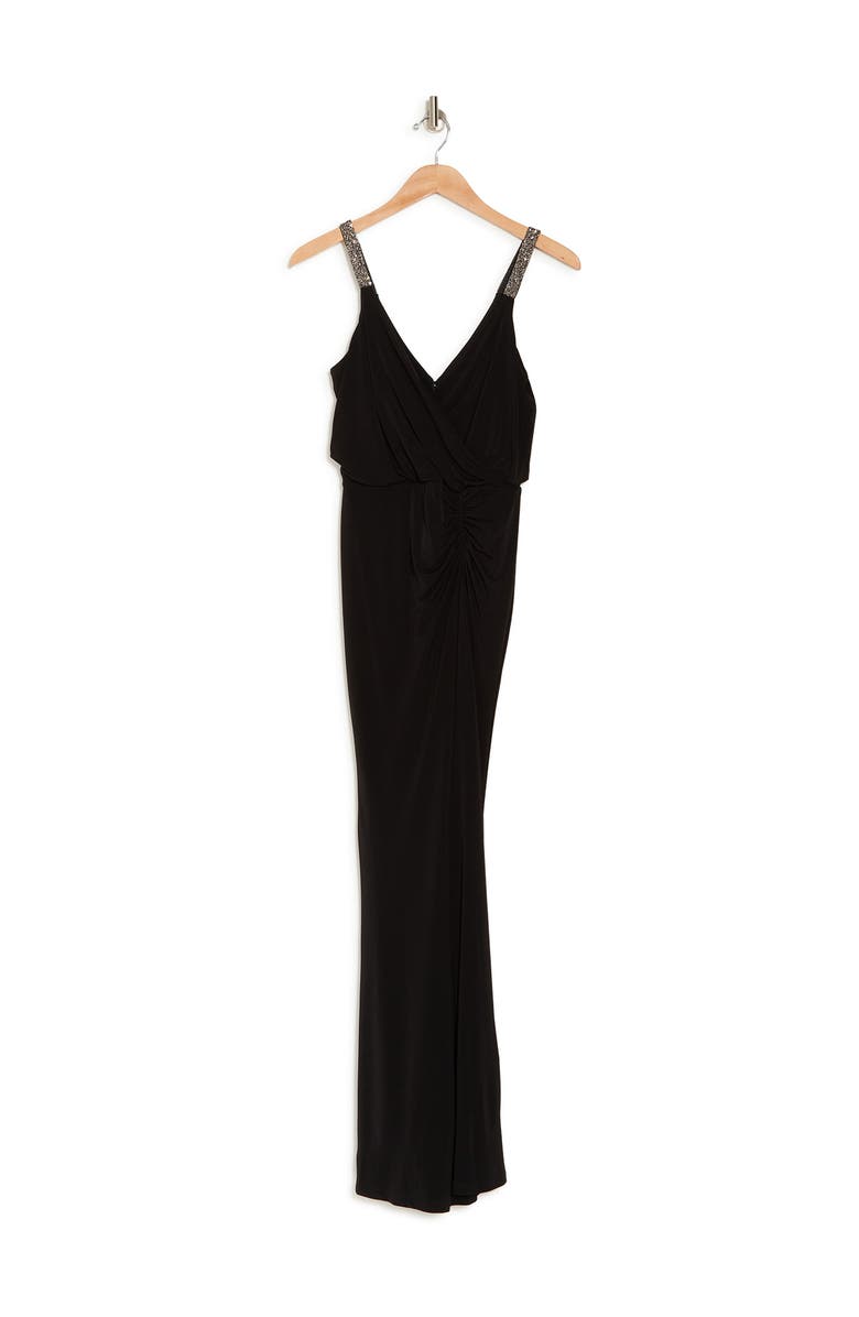Calvin Klein Ruched Embellished Strap Gown, Alternate, color, 