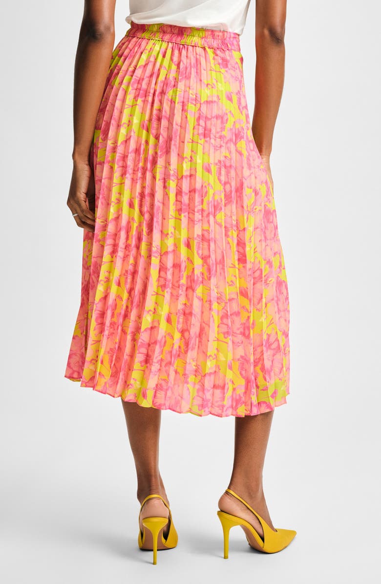 Isaac Mizrahi New York Pleated Midi Skirt, Alternate, color, Citron Floral