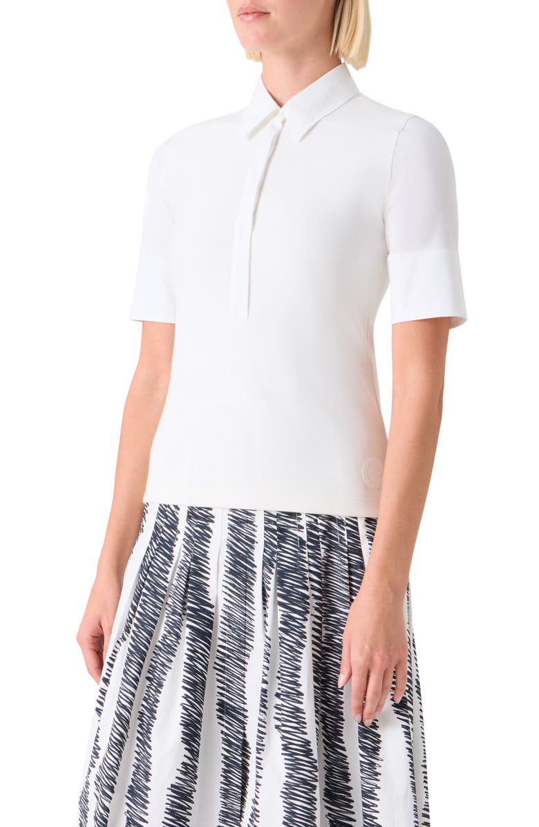 Akris punto Mixed Media Stretch Cotton Polo Shirt, Alternate, color, Cream