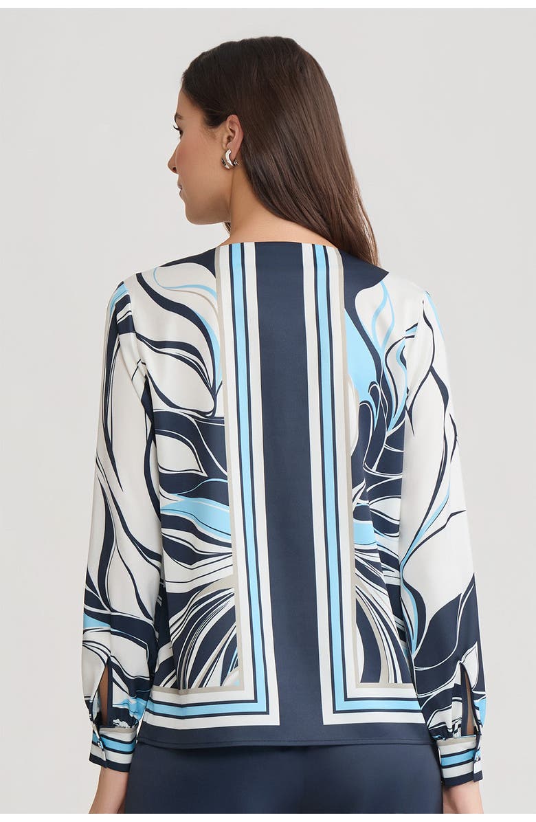 Ming Wang Floral Abstract Crepe de Chine Blouse, Alternate, color, Indigo/White/Serene