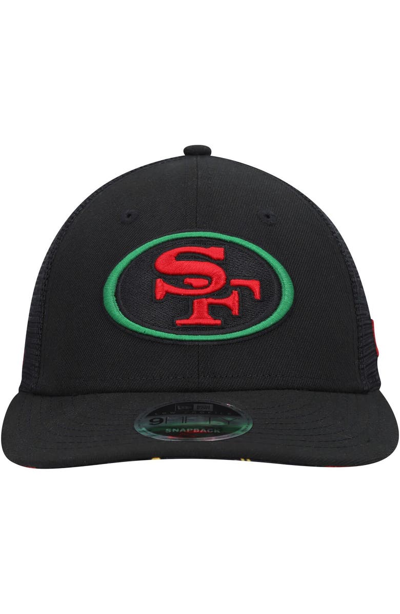 New Era Men's New Era Black San Francisco 49ers Black Excellence Collection Trucker Low Profile 9FIFTY Snapback Hat, Alternate, color, Black