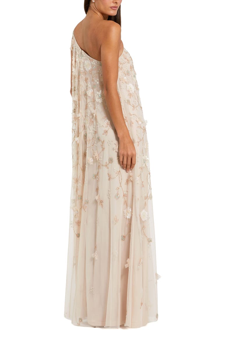 Floral Embellished Mesh One Shoulder Kaftan Gown, Alternate, color, Vanilla