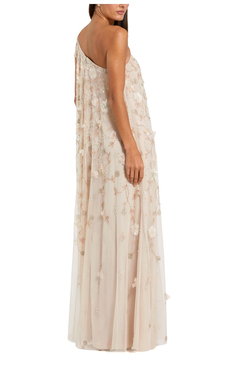 Mac Duggal Floral Embellished Mesh One Shoulder Kaftan Gown, Alternate, color, Vanilla