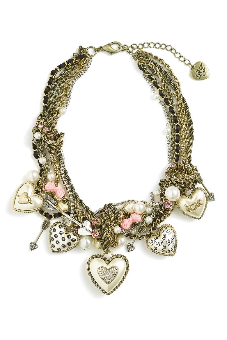 'Betsey's Dollhouse' Heart Charm Statement Necklace, Main, color, PEARL MULTI