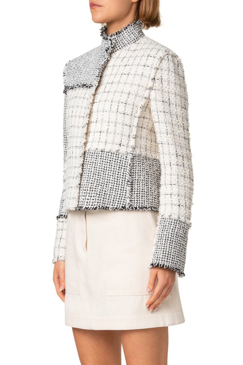 Mixed Check Tweed Jacket, Alternate, color, BLACK-CREAM