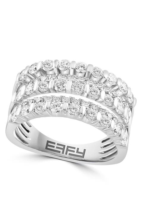 Multi Row Diamond Band Ring in White Gold
