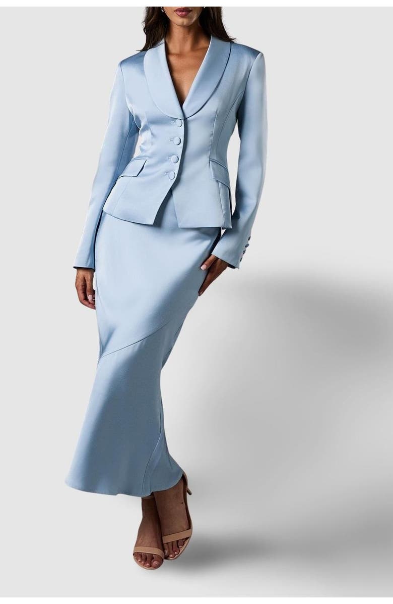 Coast Satin Detail Fitted Skirt, Alternate, color, Dusty Blue