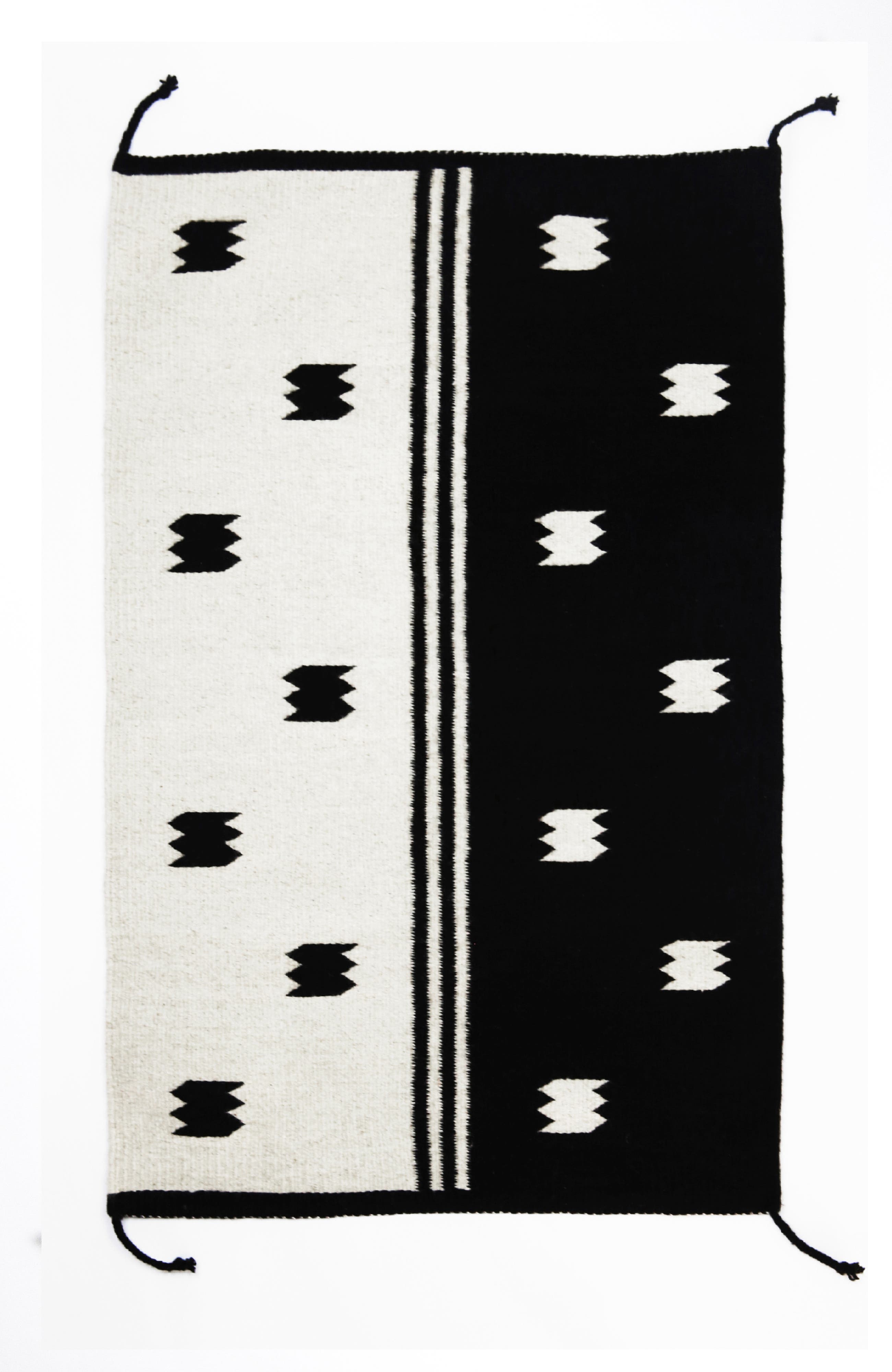 Archive New York Zapotec Colorblocked Geometric Handwoven Flatweave Wool Rug in Black 