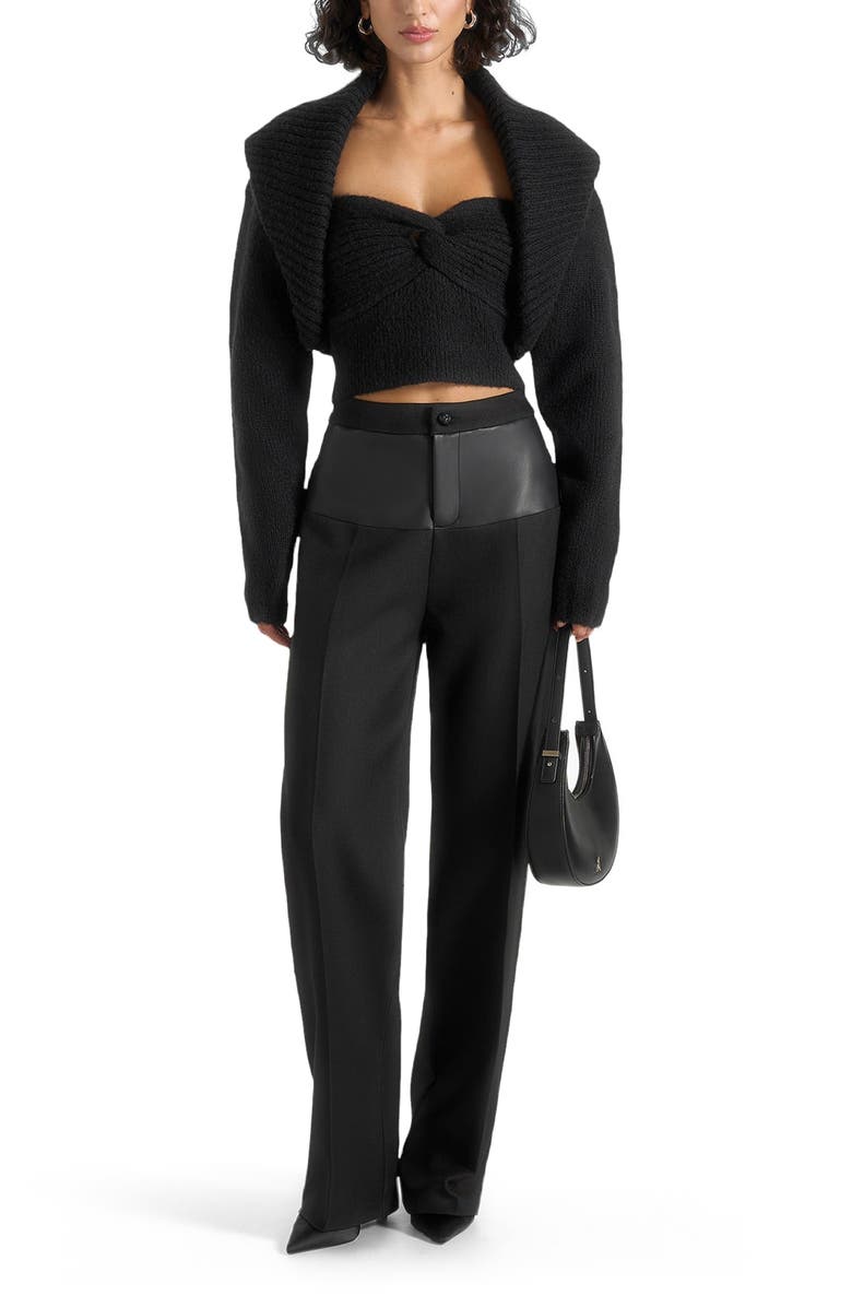 Manière De Voir Emya 2-in-1 Knit Shrug With Twisted Bandeau Top, Alternate, color, Black