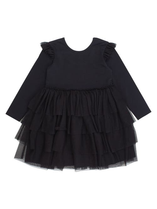 Rufflebutts Toddler Girls Flutter Tulle Long Sleeve Twirl Dress In Black